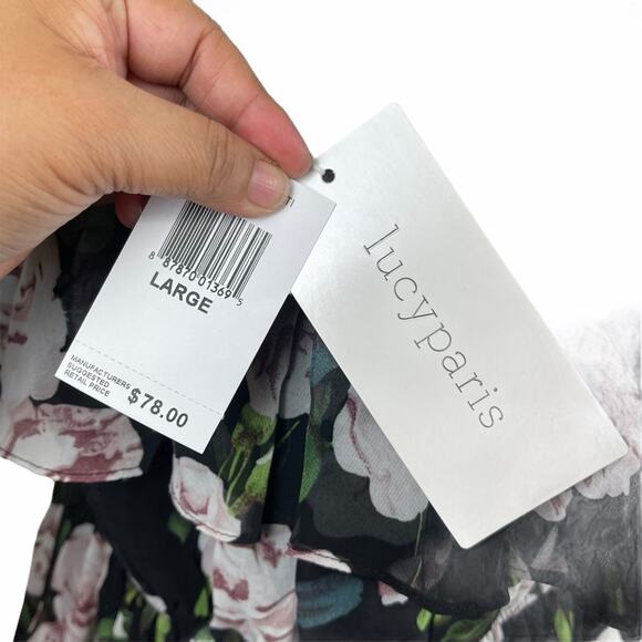 Lucy Paris Off the Shoulder Floral Dress Black L - Picture 7 of 10